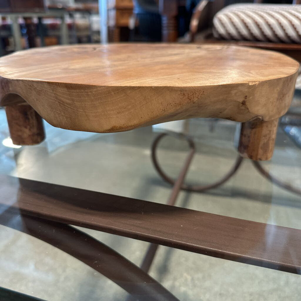 Round Carved Wood Tray-11.5X12X3.5H