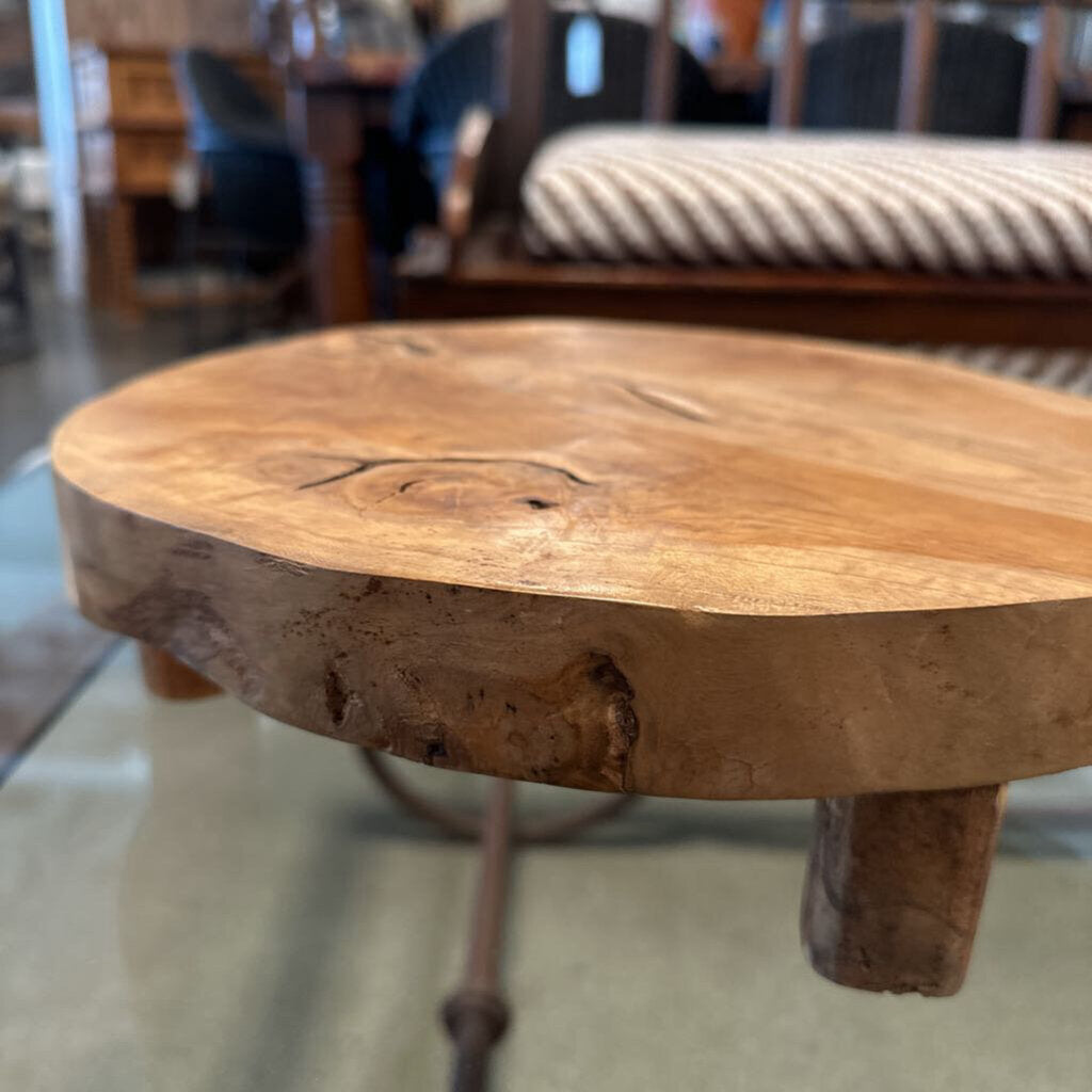 Round Carved Wood Tray-11.5X12X3.5H
