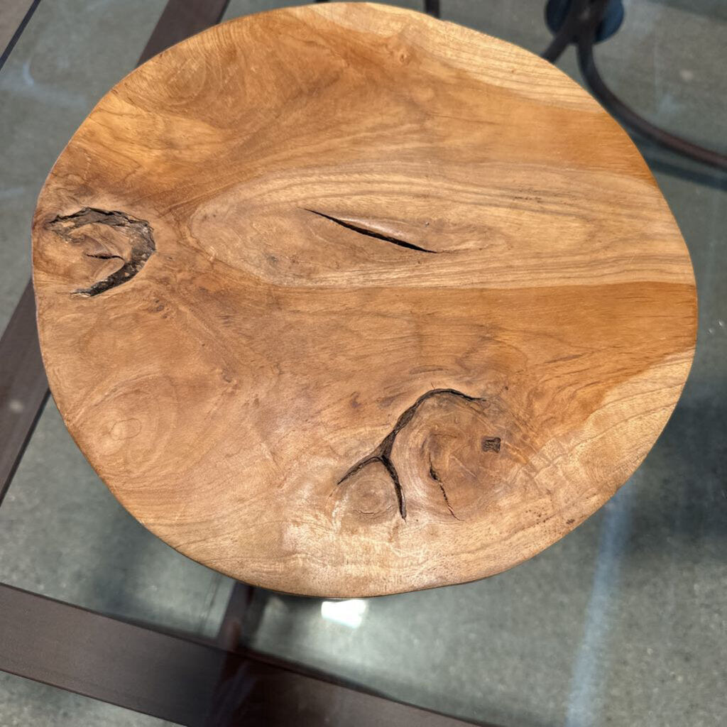 Round Carved Wood Tray-11.5X12X3.5H