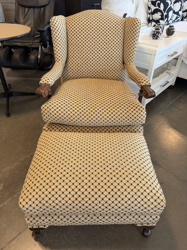Vintage Custom Re-Upholstered Chair & Ottoman- 28X31X36H