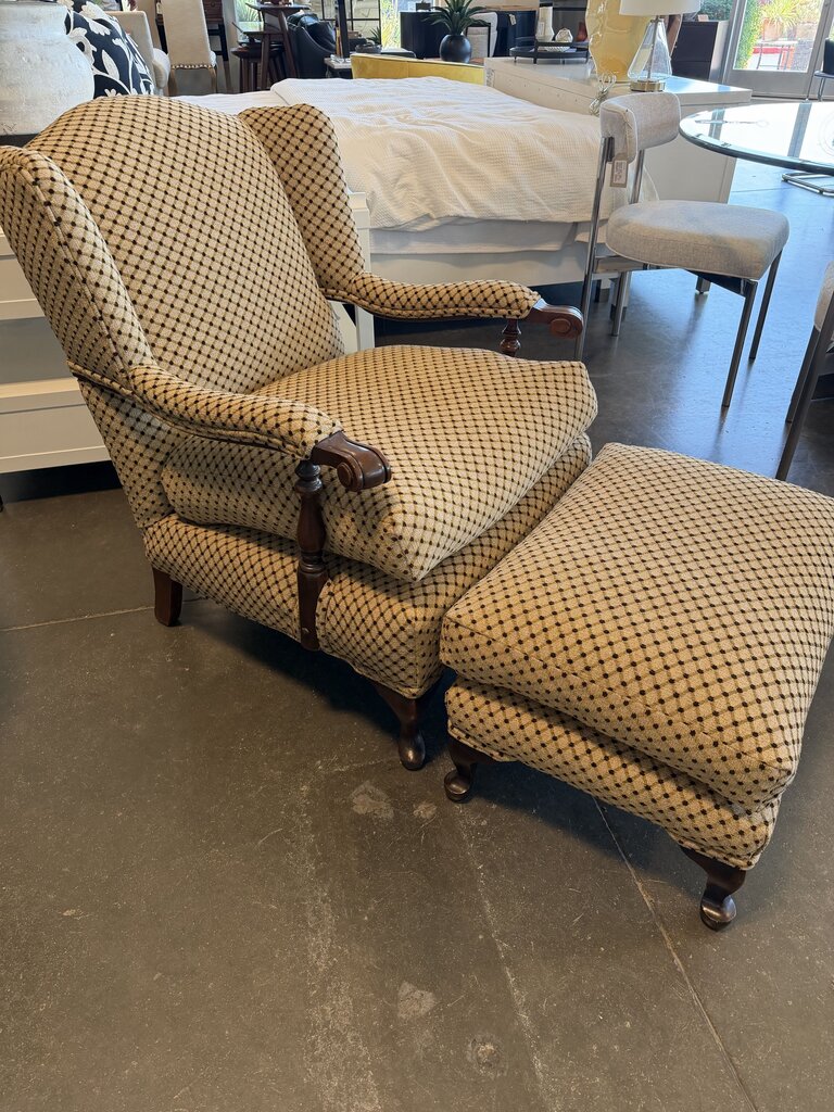 Vintage Custom Re-Upholstered Chair & Ottoman- 28X31X36H
