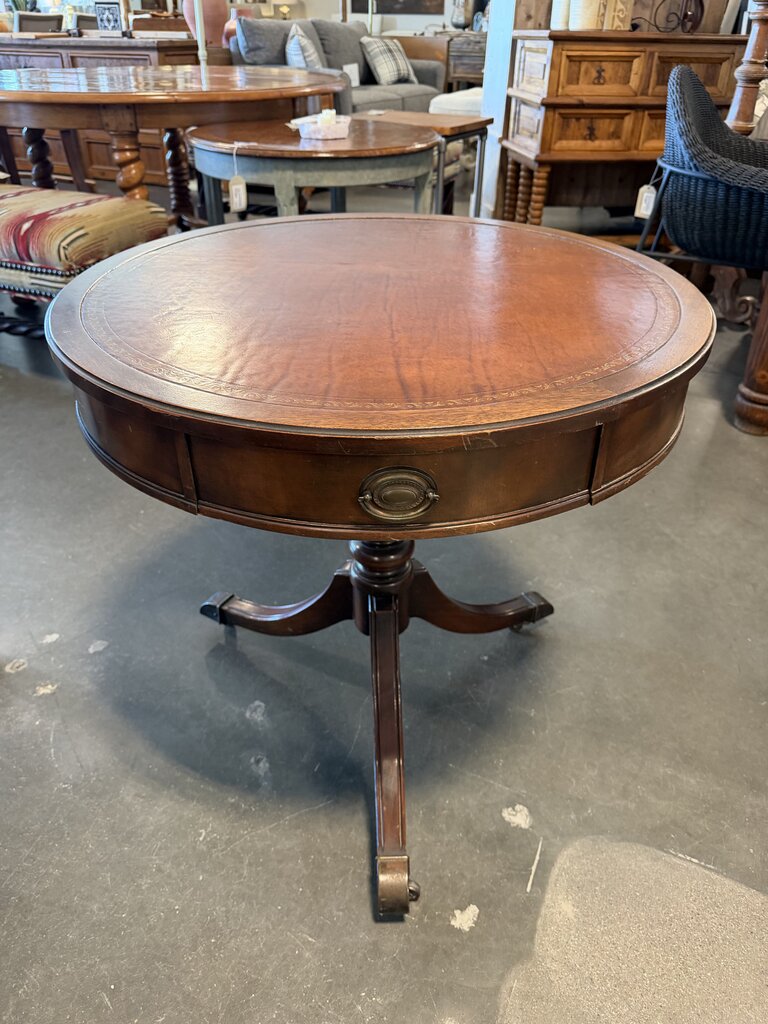 Vintage Round One Drawer Side Table W/ Drawer- 28X27.5H
