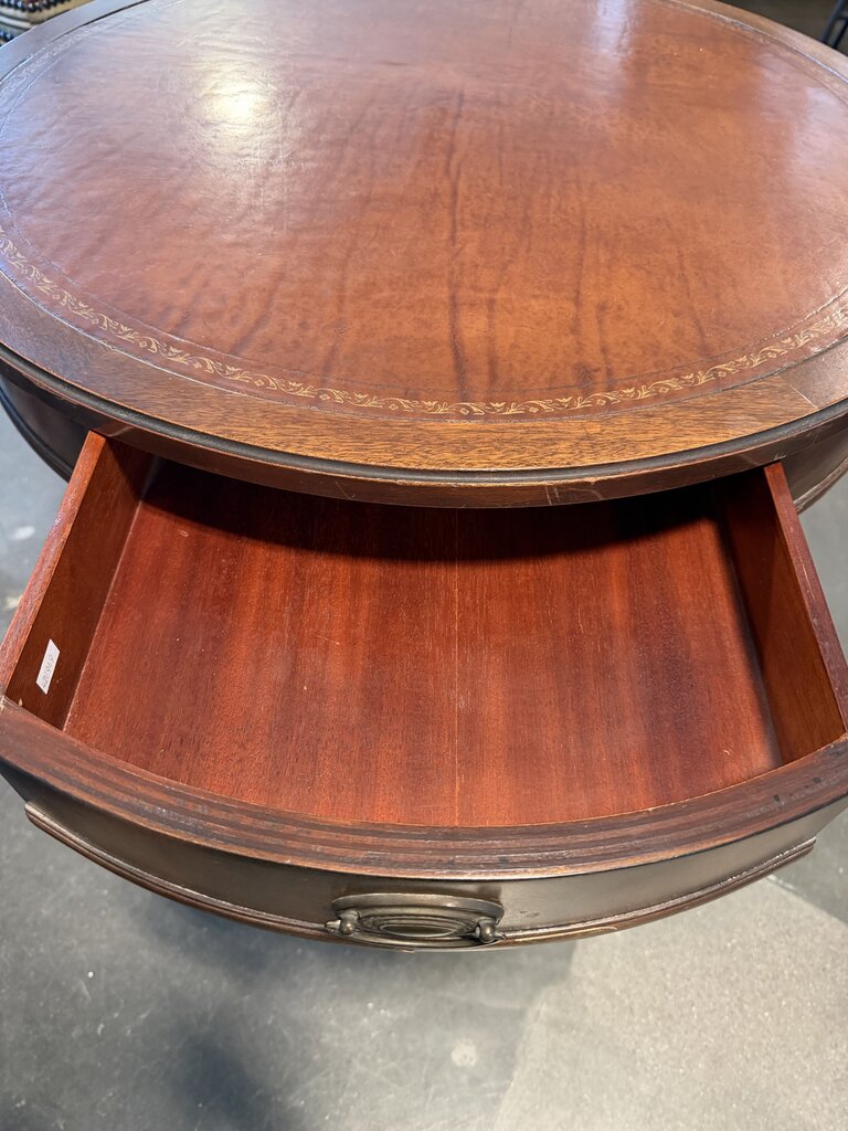 Vintage Round One Drawer Side Table W/ Drawer- 28X27.5H
