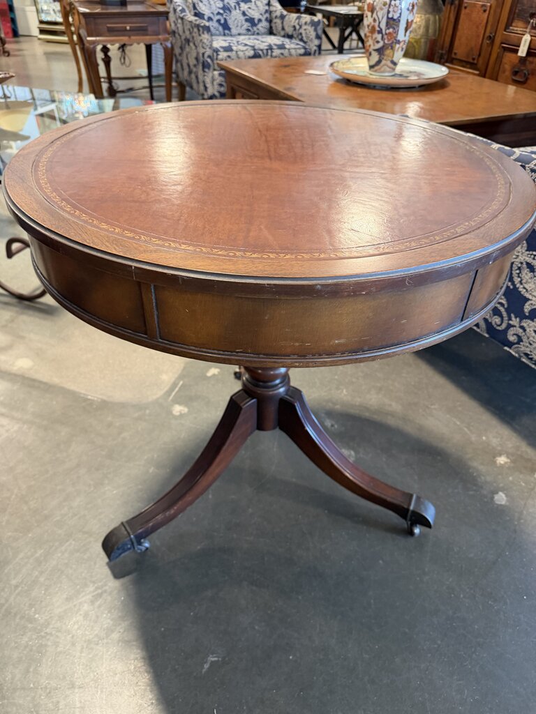 Vintage Round One Drawer Side Table W/ Drawer- 28X27.5H