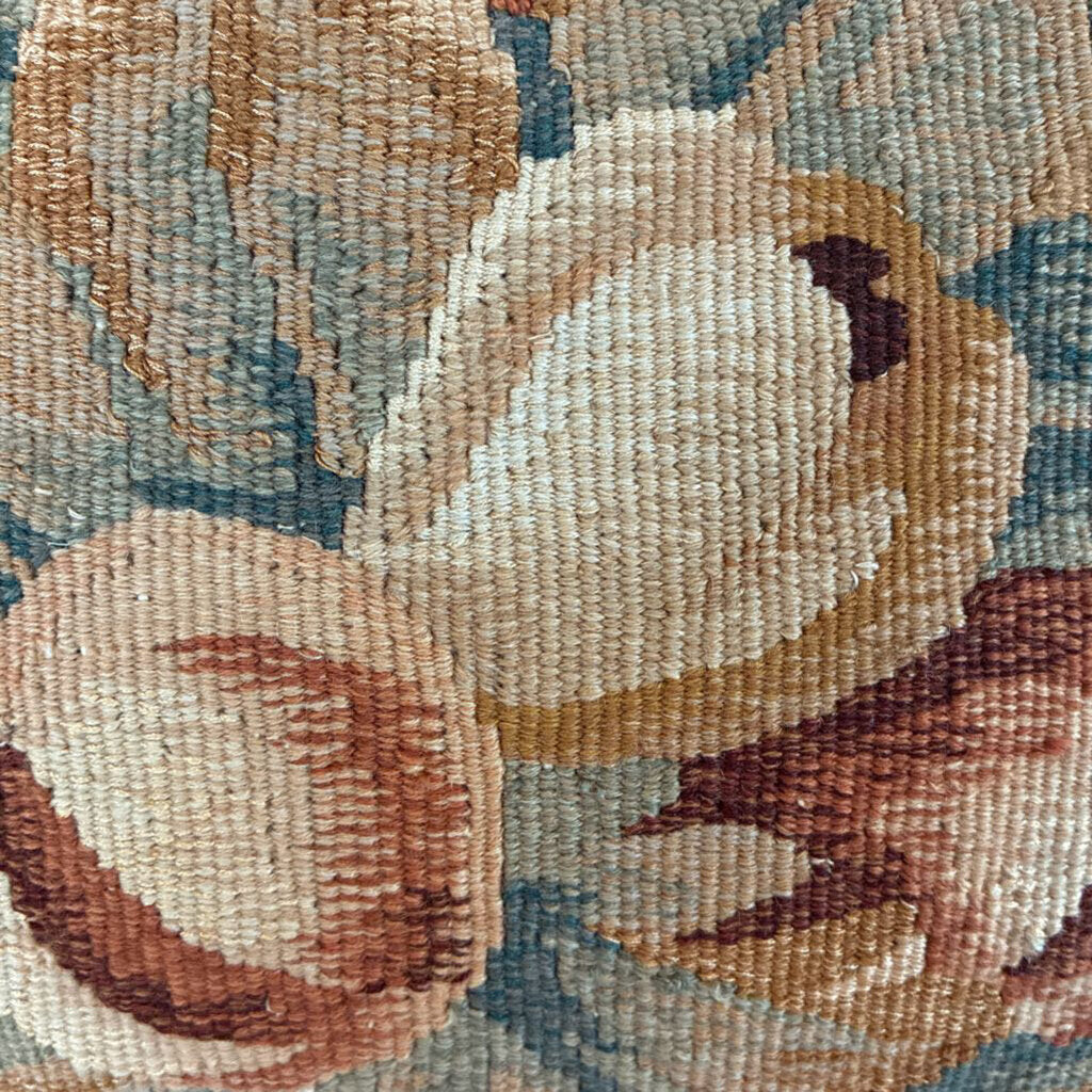 Vintage Hand Stitched Needlepoint Fruit Pillow W Green Velvet Back 12X10H