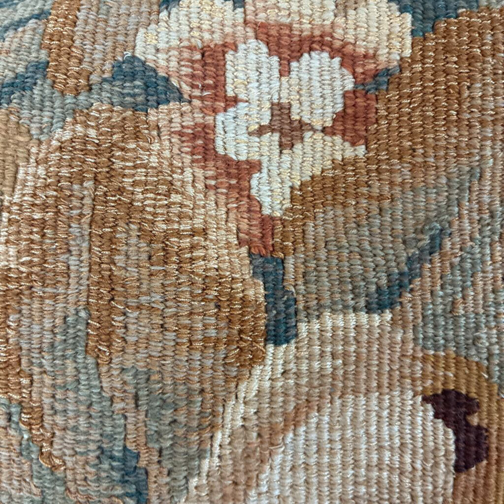 Vintage Hand Stitched Needlepoint Fruit Pillow W Green Velvet Back 12X10H