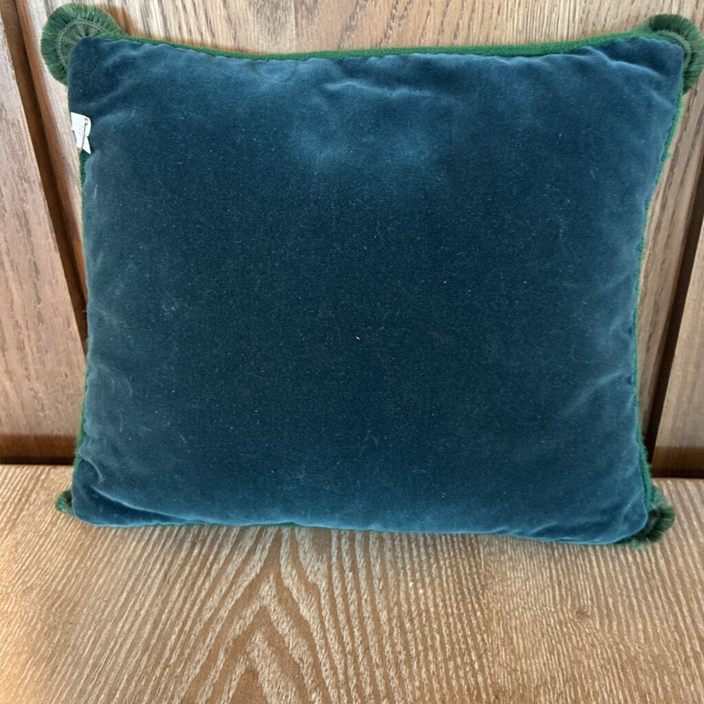 Vintage Hand Stitched Needlepoint Fruit Pillow W Green Velvet Back 12X10H
