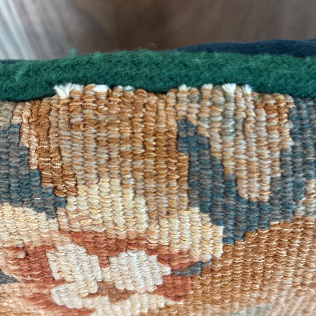 Vintage Hand Stitched Needlepoint Fruit Pillow W Green Velvet Back 12X10H