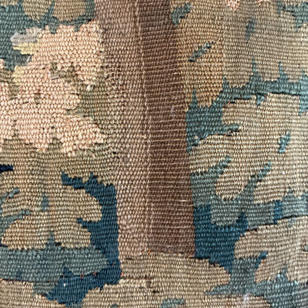 Vintage Woven Floral Tapestry Accent Pillow W Blue Cotton Velvet Back 17x10H