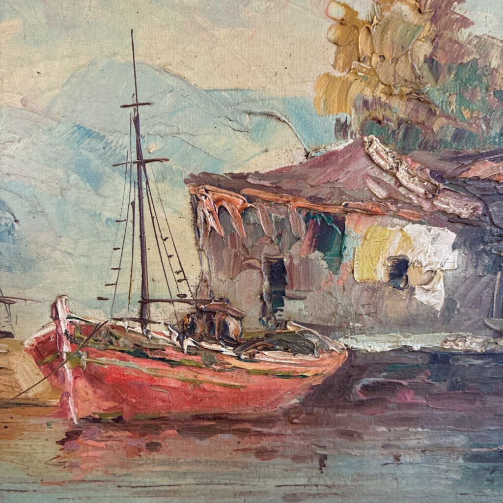 Vintage Harbor Scene - Signed- 17X1.5X9