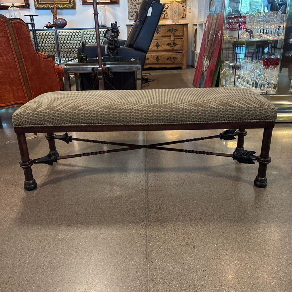 Iron Upholstered Bench W/ Arrowhead Base- 48X18X17H