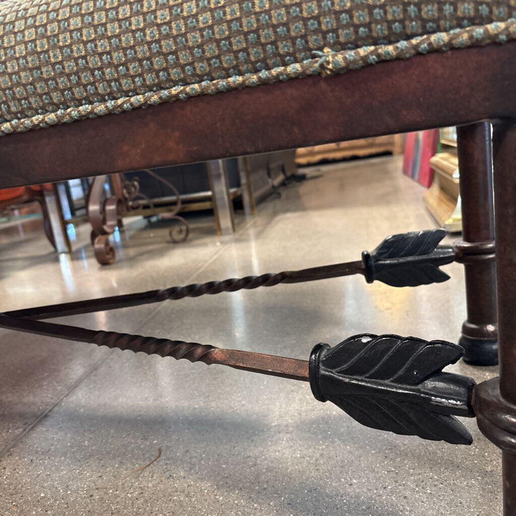 Iron Upholstered Bench W/ Arrowhead Base- 48X18X17H