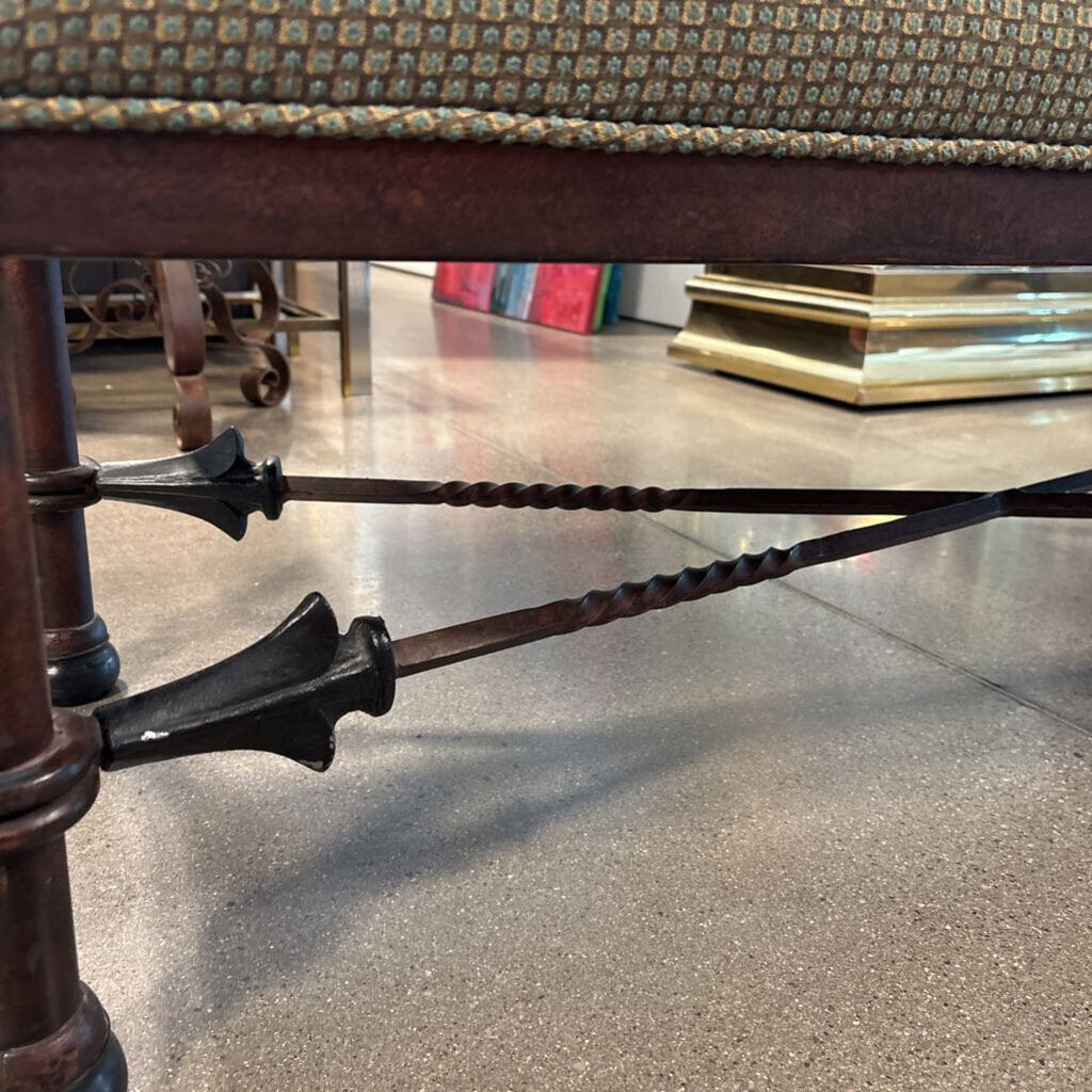 Iron Upholstered Bench W/ Arrowhead Base- 48X18X17H