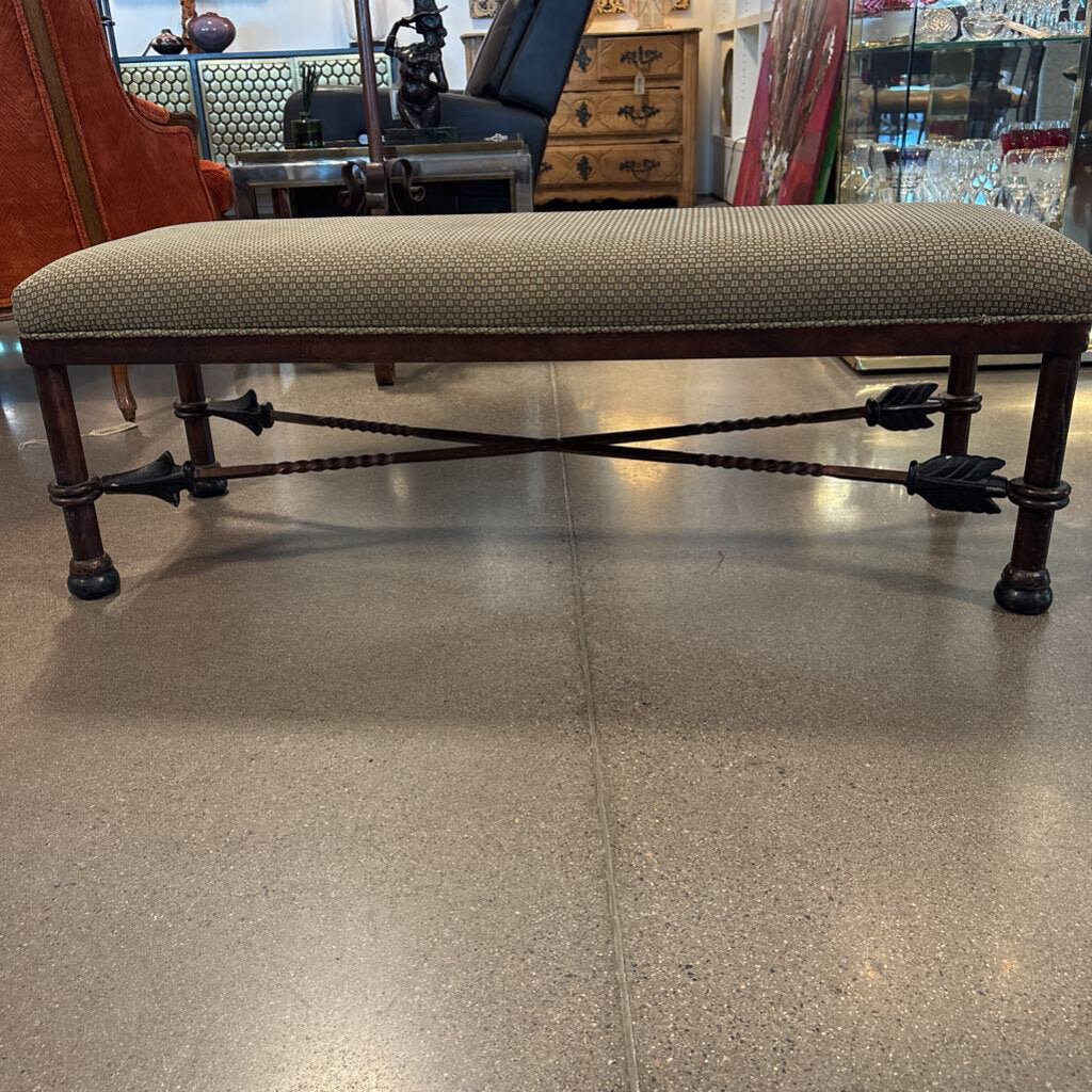 Iron Upholstered Bench W/ Arrowhead Base- 48X18X17H