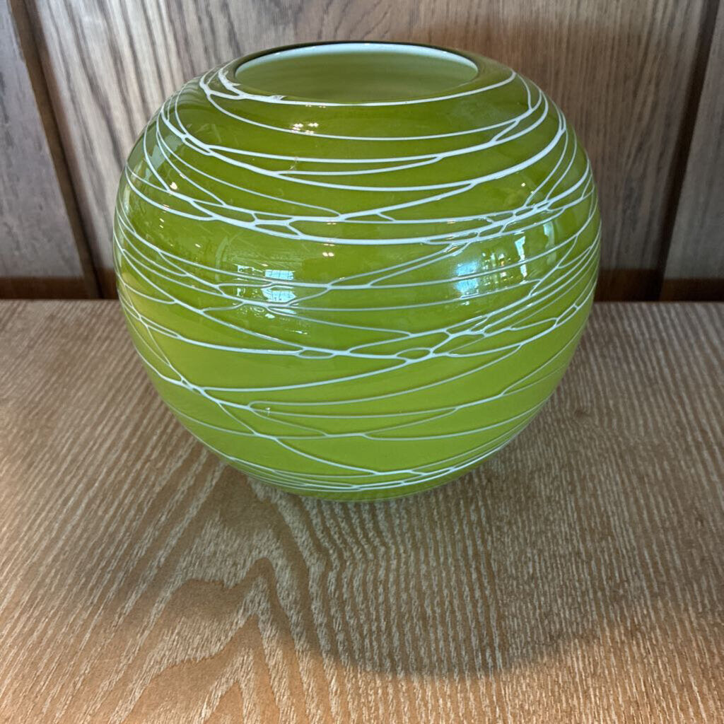 Handblown Green Art Glass String Vase - 8X6H