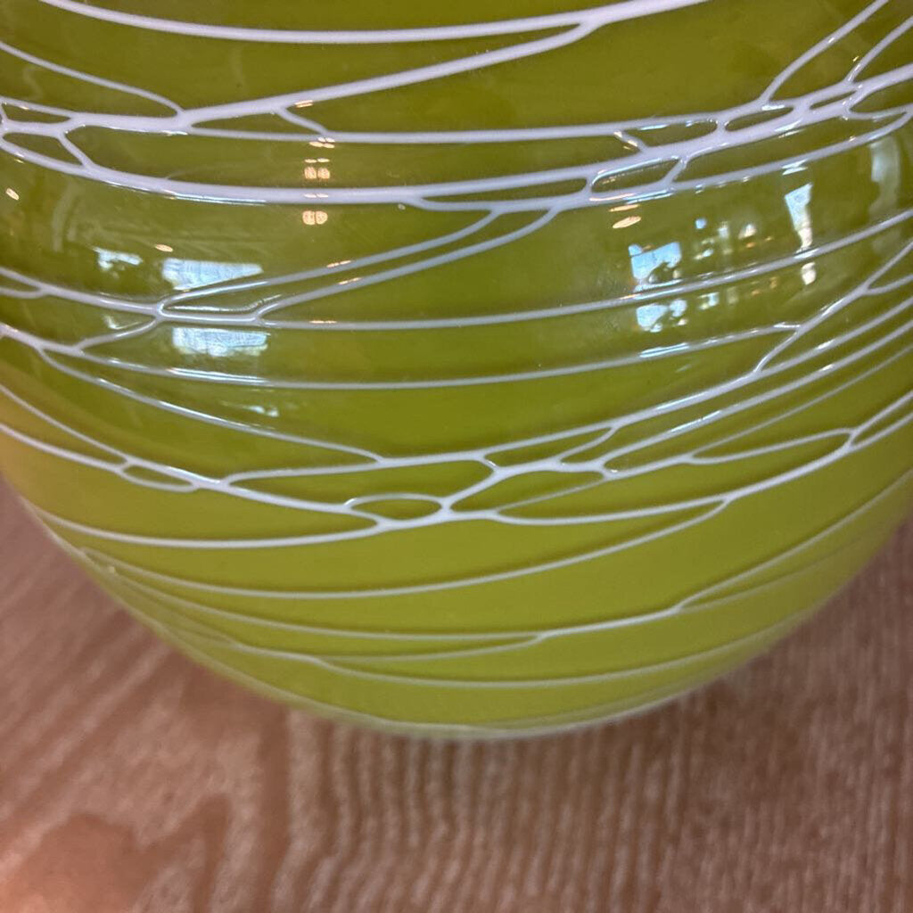 Handblown Green Art Glass String Vase - 8X6H