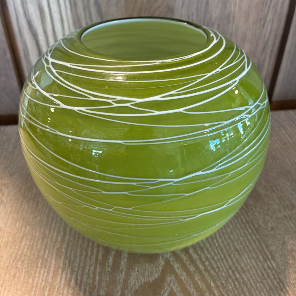 Handblown Green Art Glass String Vase - 8X6H