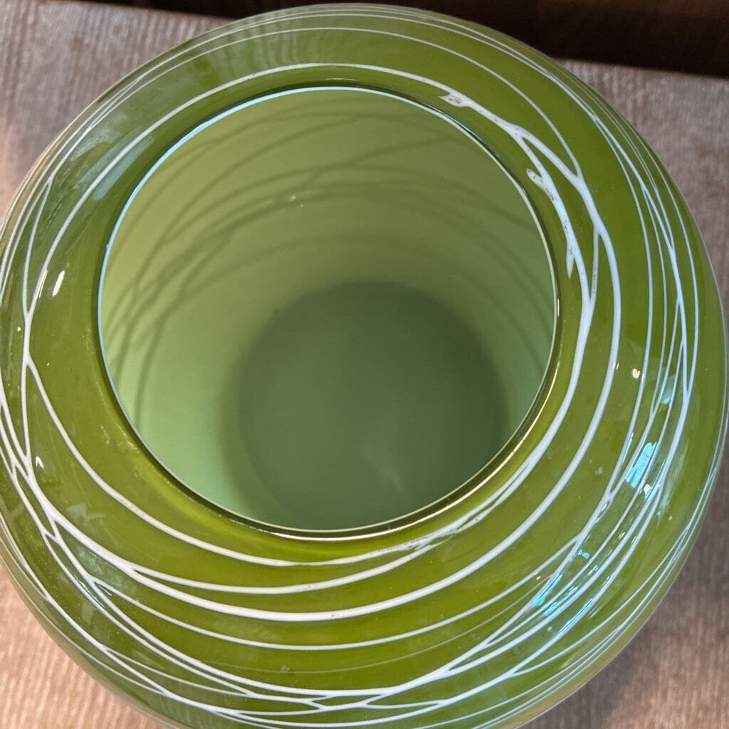 Handblown Green Art Glass String Vase - 8X6H