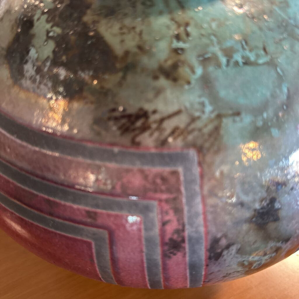 Raku Art Pottery Lidded Vase - Signed -12X15H