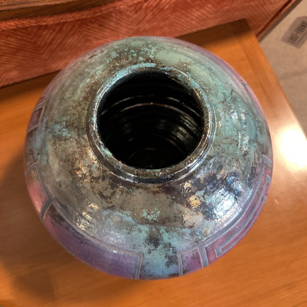 Raku Art Pottery Lidded Vase - Signed -12X15H