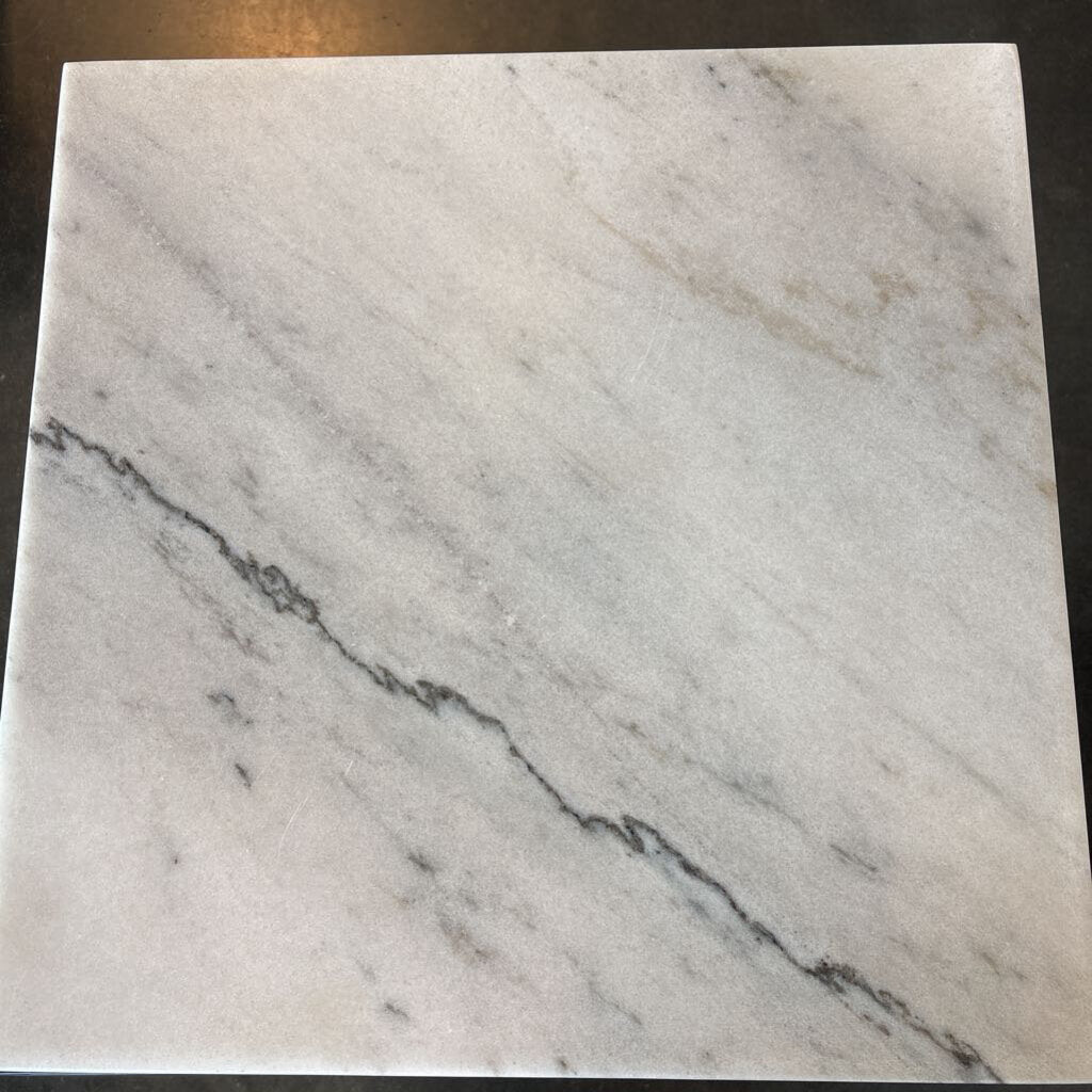 White Marble End Table W/ Black Metal Base - 22X22X23.5H
