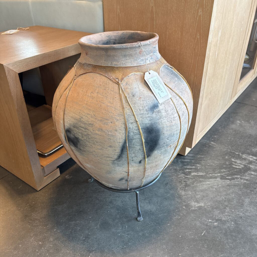 Terra Cotta Pot W/ Rawhide Straps & Stand - 16X23H