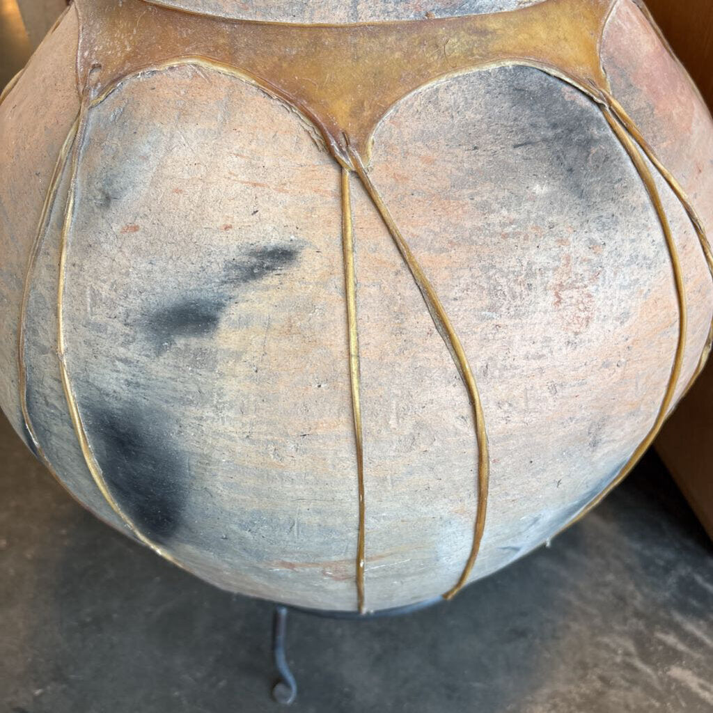 Terra Cotta Pot W/ Rawhide Straps & Stand - 16X23H