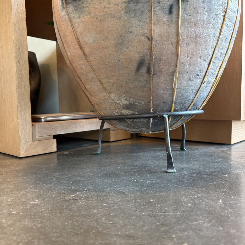 Terra Cotta Pot W/ Rawhide Straps & Stand - 16X23H