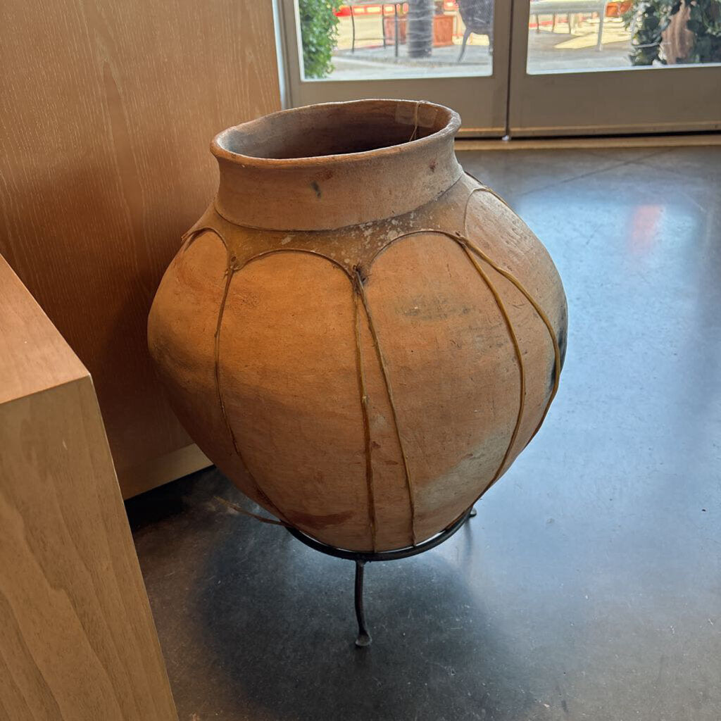 Terra Cotta Pot W/ Rawhide Straps & Stand - 16X23H