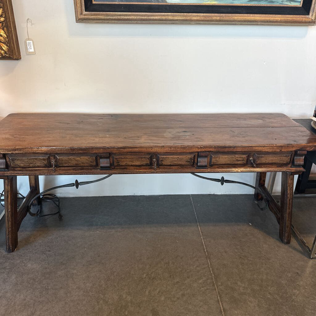Vintage Walnut Console W/Iron Accents - 72X22X27H