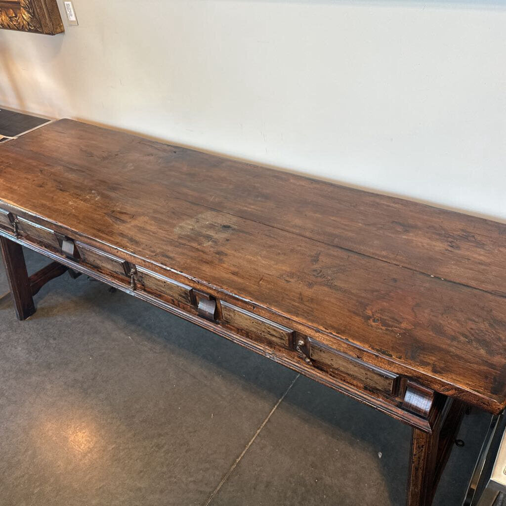 Vintage Walnut Console W/Iron Accents - 72X22X27H