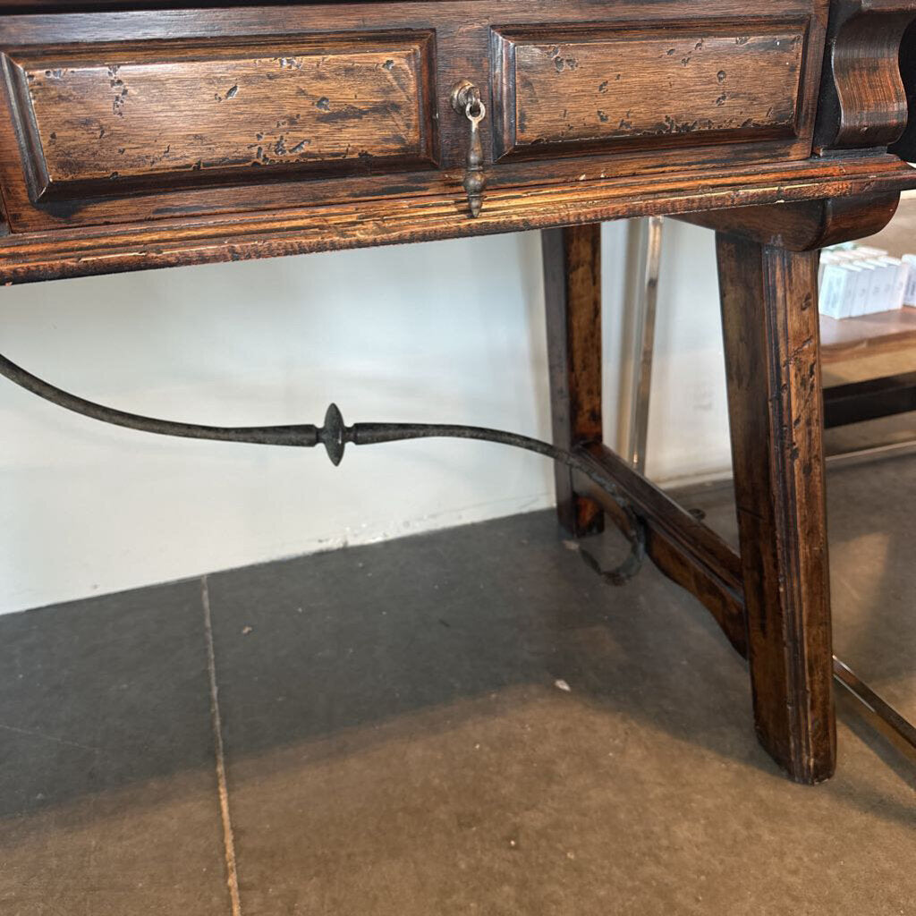 Vintage Walnut Console W/Iron Accents - 72X22X27H
