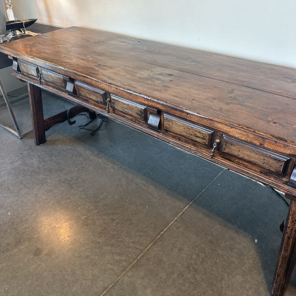 Vintage Walnut Console W/Iron Accents - 72X22X27H