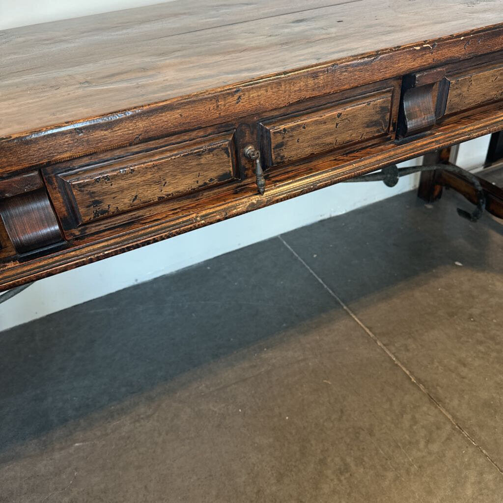 Vintage Walnut Console W/Iron Accents - 72X22X27H
