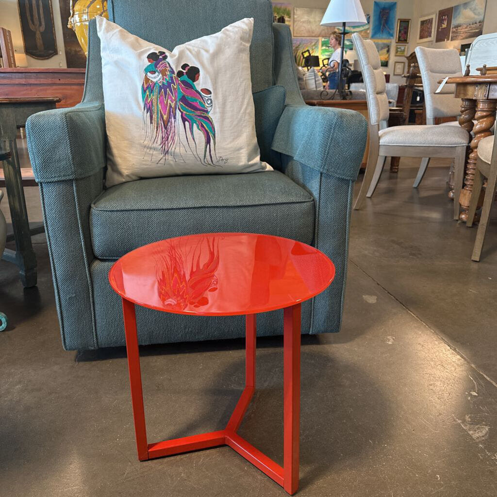 Round Red Glass Side Table - 15.5X15.75H