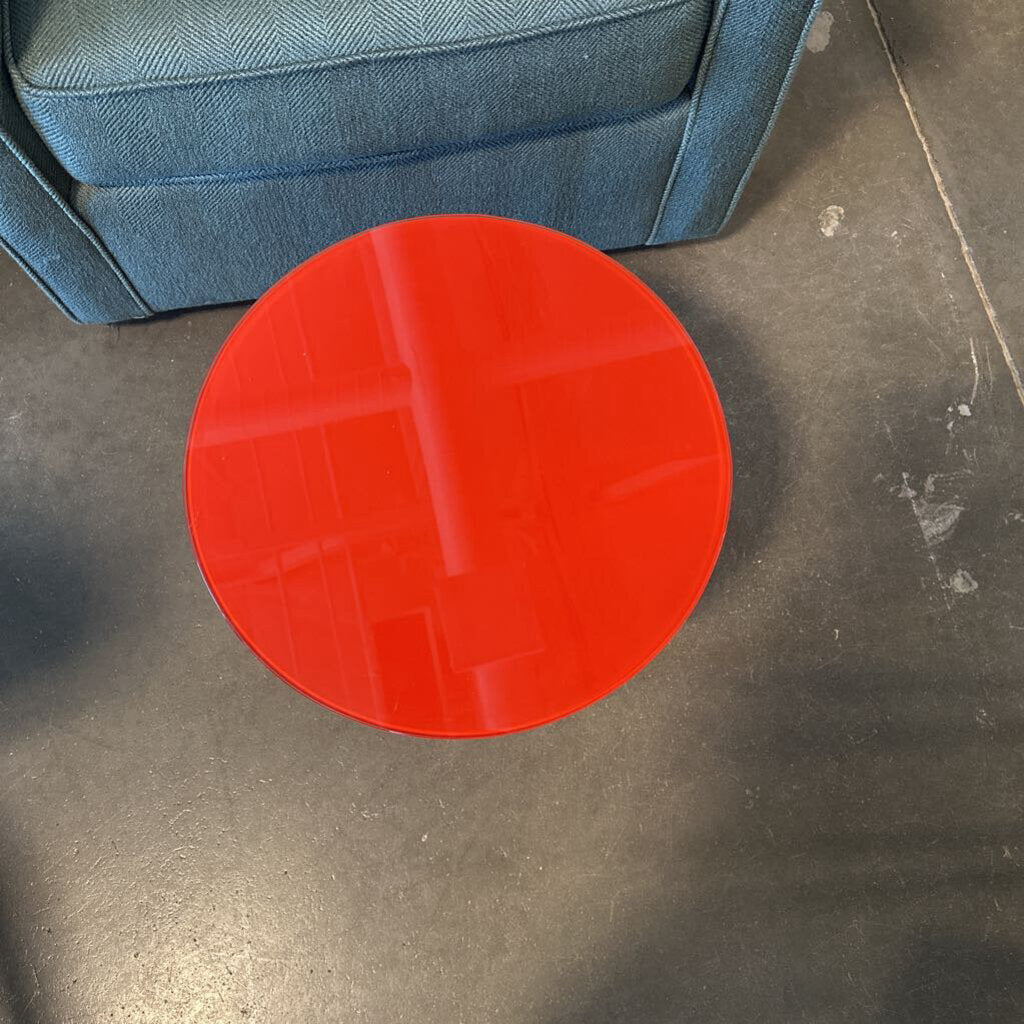 Round Red Glass Side Table - 15.5X15.75H