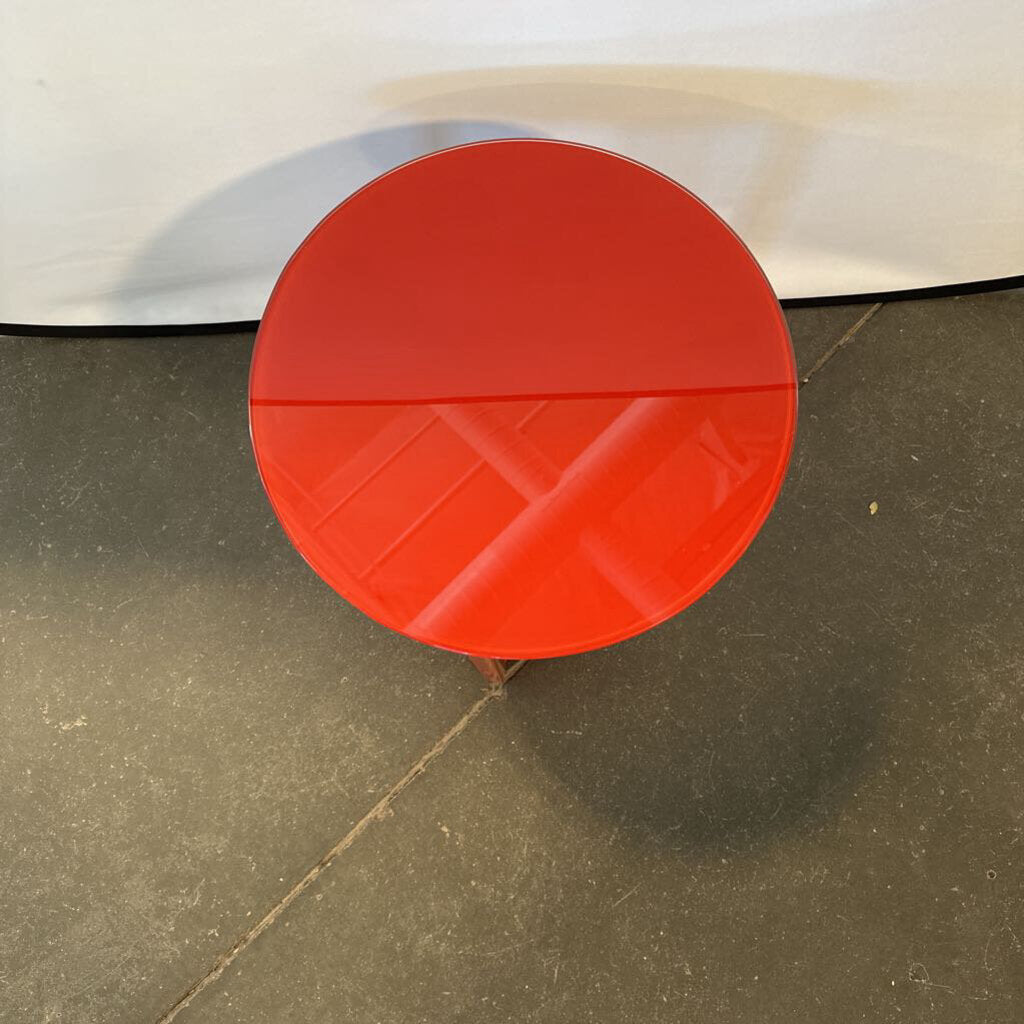 Round Red Glass Side Table - 15.5X15.75H