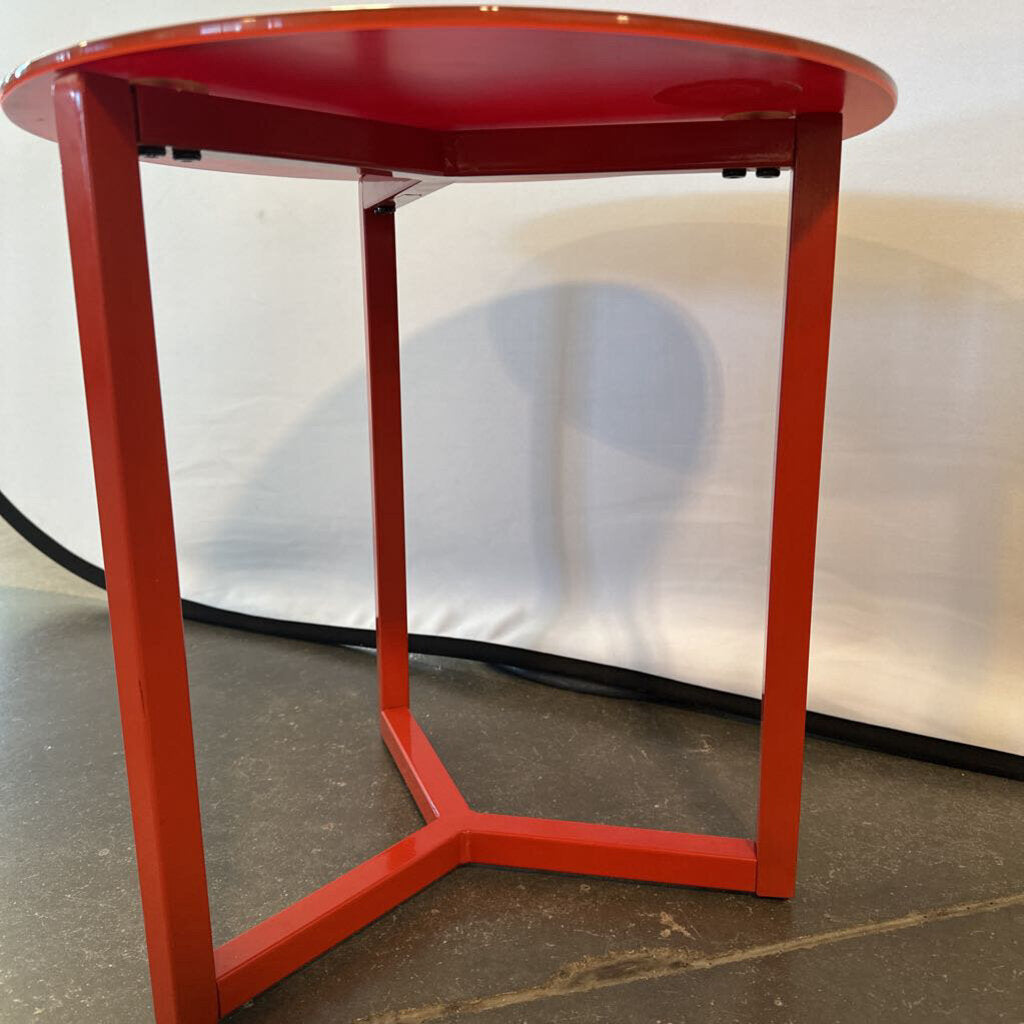 Round Red Glass Side Table - 15.5X15.75H