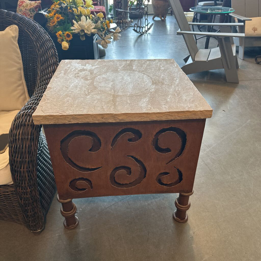 Rustic Iron Side Table W/ Flagstone Top - 25.5X25.5X26 - AS IS