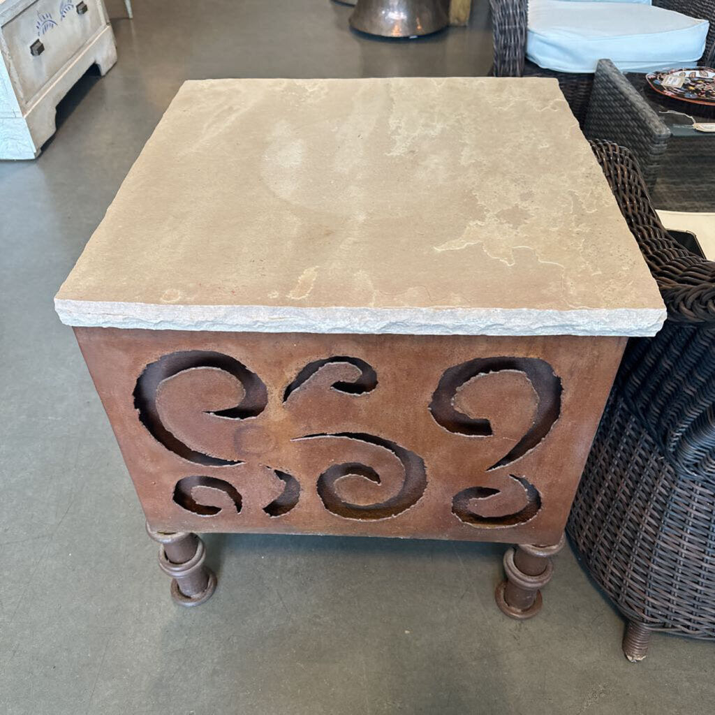 Rustic Iron Side Table W/ Flagstone Top - 25.5X25.5X26 - AS IS