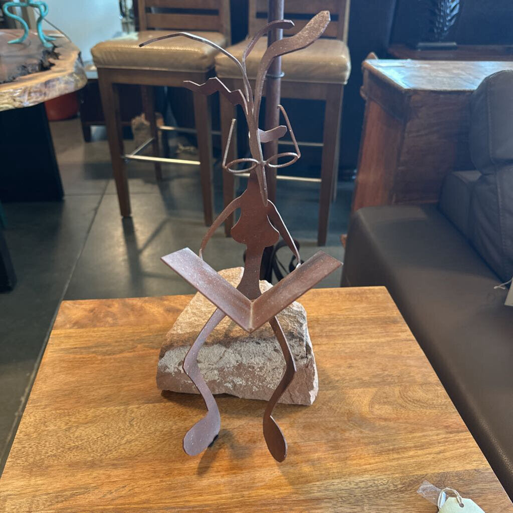 Metal & Sandstone Kokopelli Sculpture - 8X11.5X16