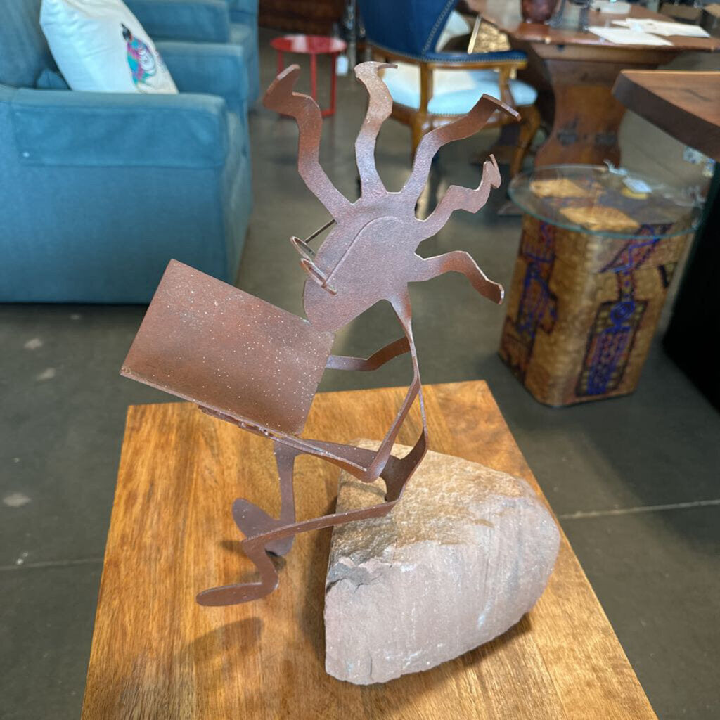 Metal & Sandstone Kokopelli Sculpture - 8X11.5X16