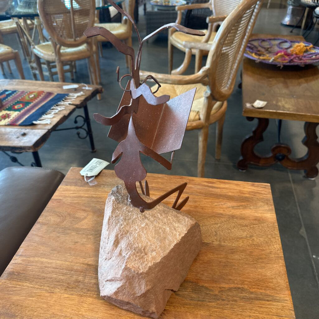 Metal & Sandstone Kokopelli Sculpture - 8X11.5X16