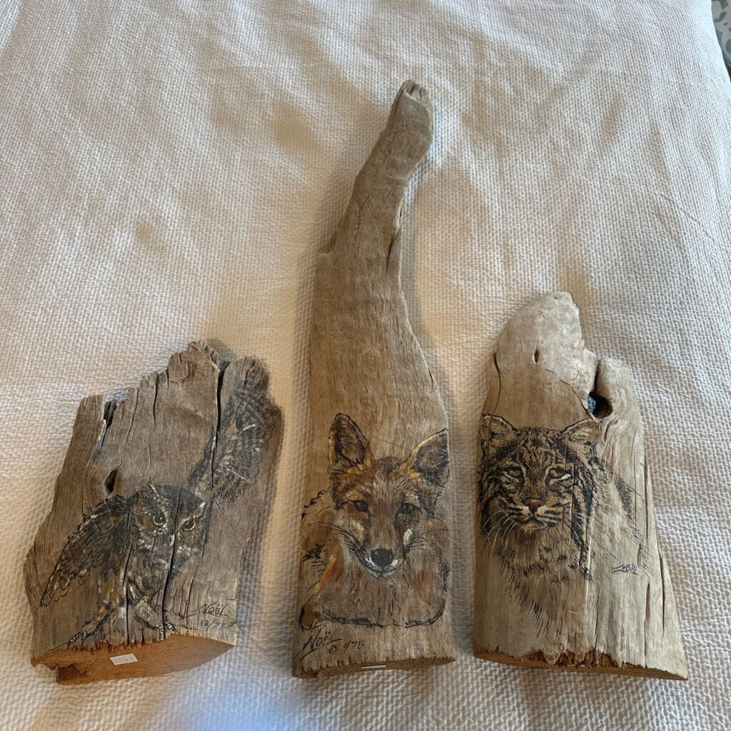 Vintage Wood Hand Painted Wildlife By Noel-Set of 3 - 5X2X27