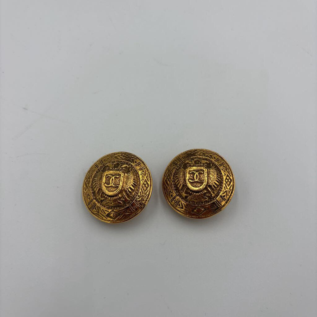 Chanel Vintage 1990 Season 25 "31 Rue Cambon" Eagle Crest Medallion Clip-On Earrings
