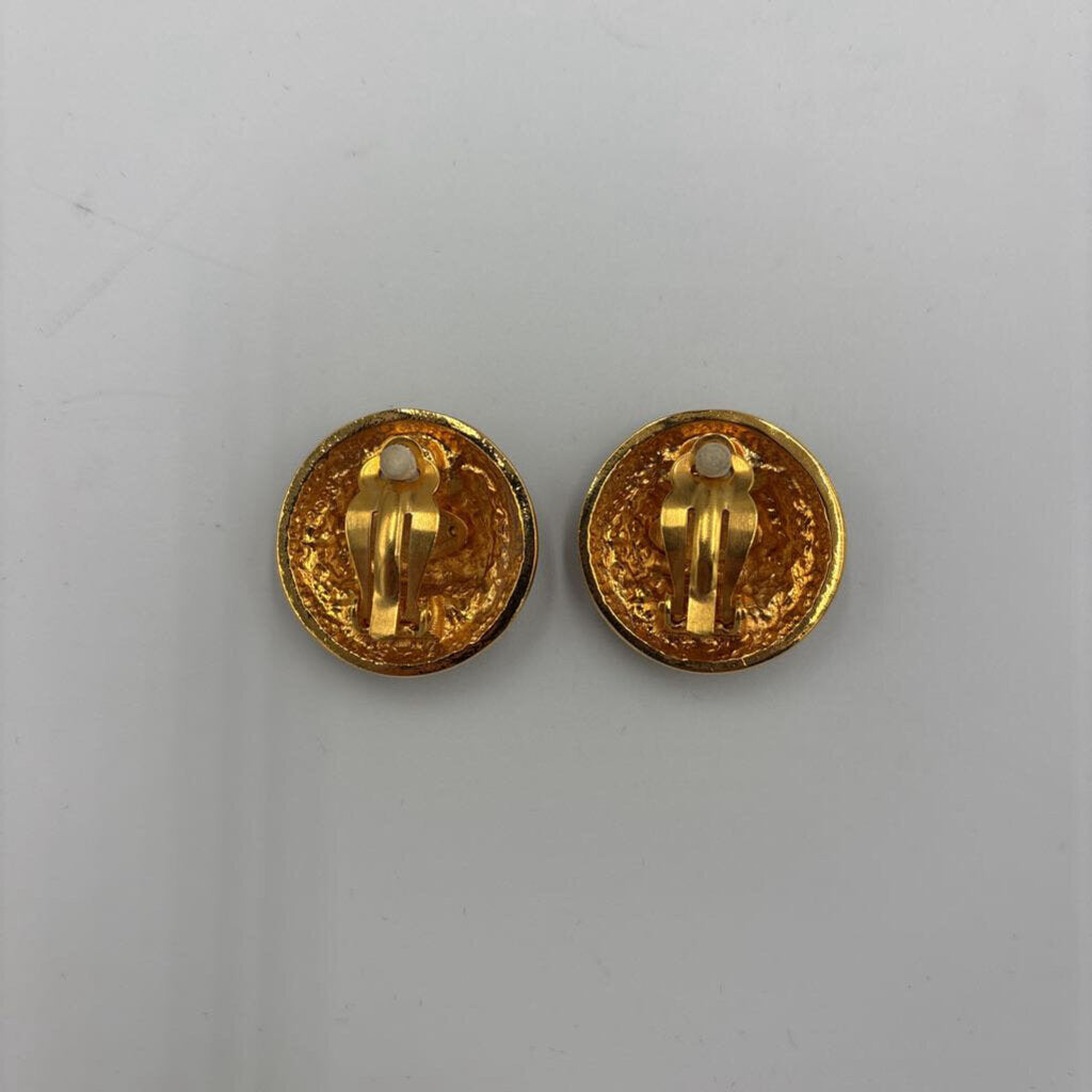 Chanel Vintage 1990 Season 25 "31 Rue Cambon" Eagle Crest Medallion Clip-On Earrings