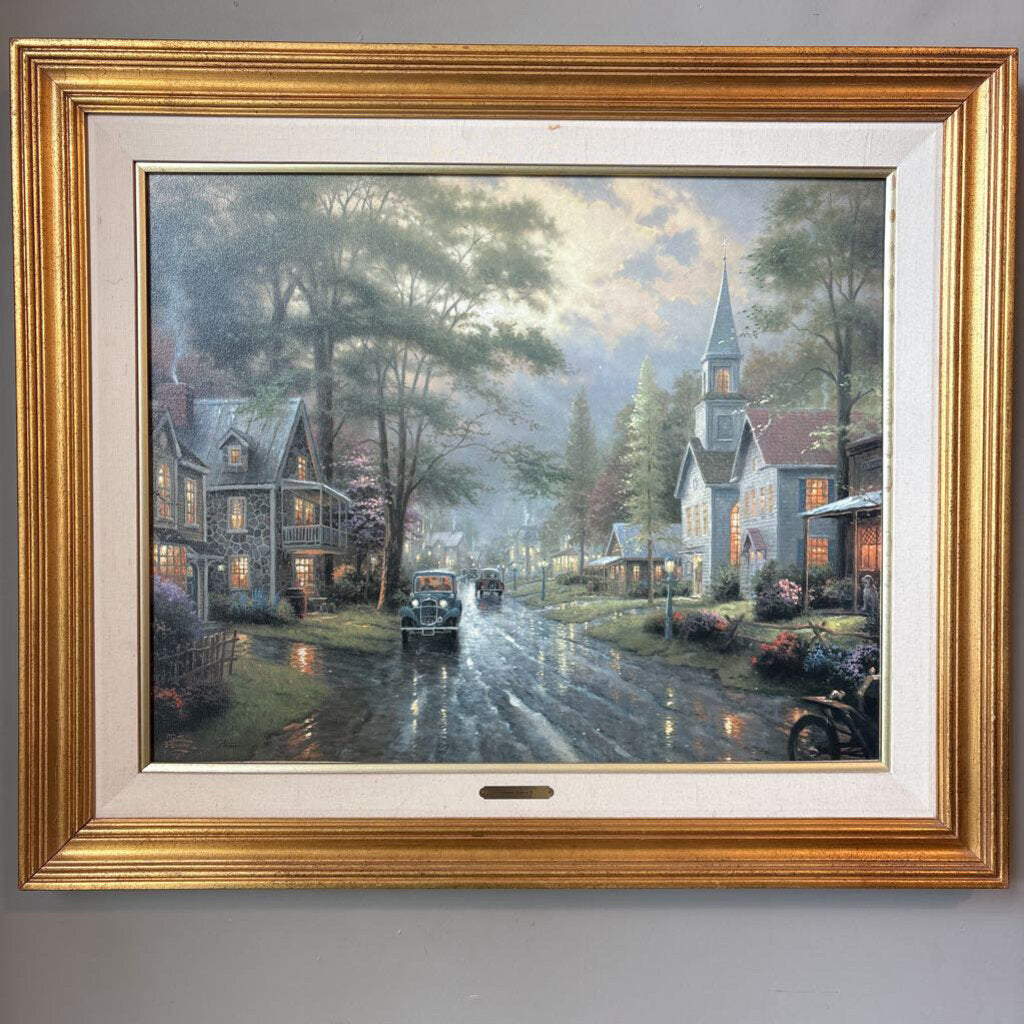 Thomas Kinkade Hometown Evening Limited Edition Oil on Canvas- 39X33