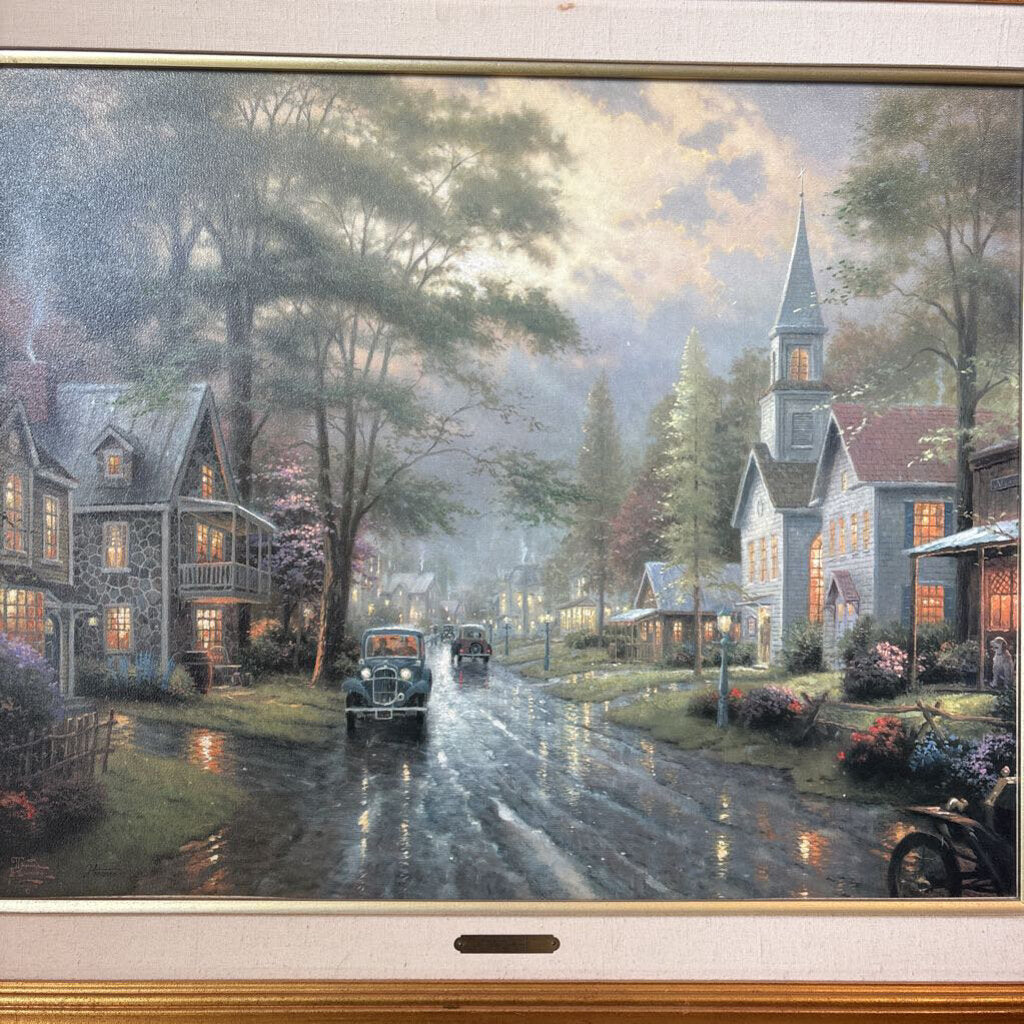 Thomas Kinkade Hometown Evening Limited Edition Oil on Canvas- 39X33