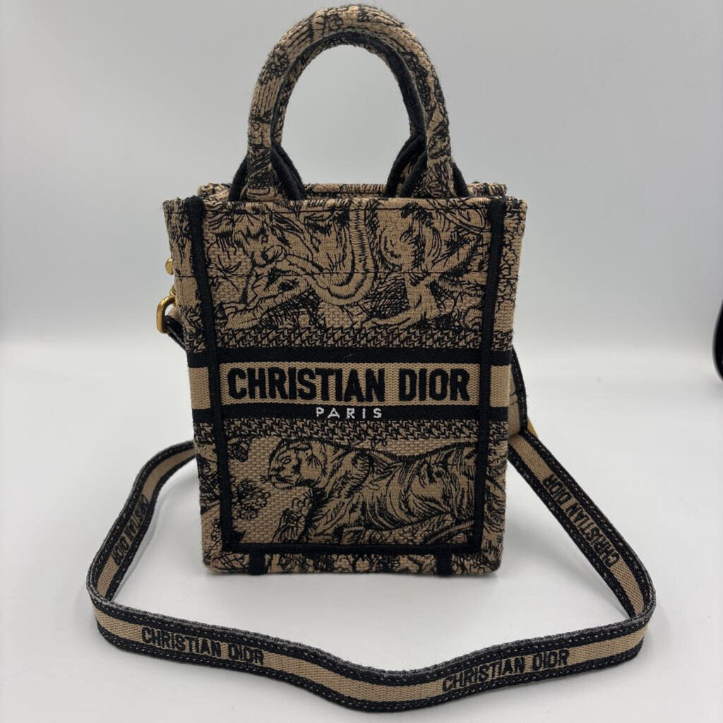 Christian Dior Canvas Toile de Jouy Reverse Embroidered Mini Book Tote Phone Bag Blue