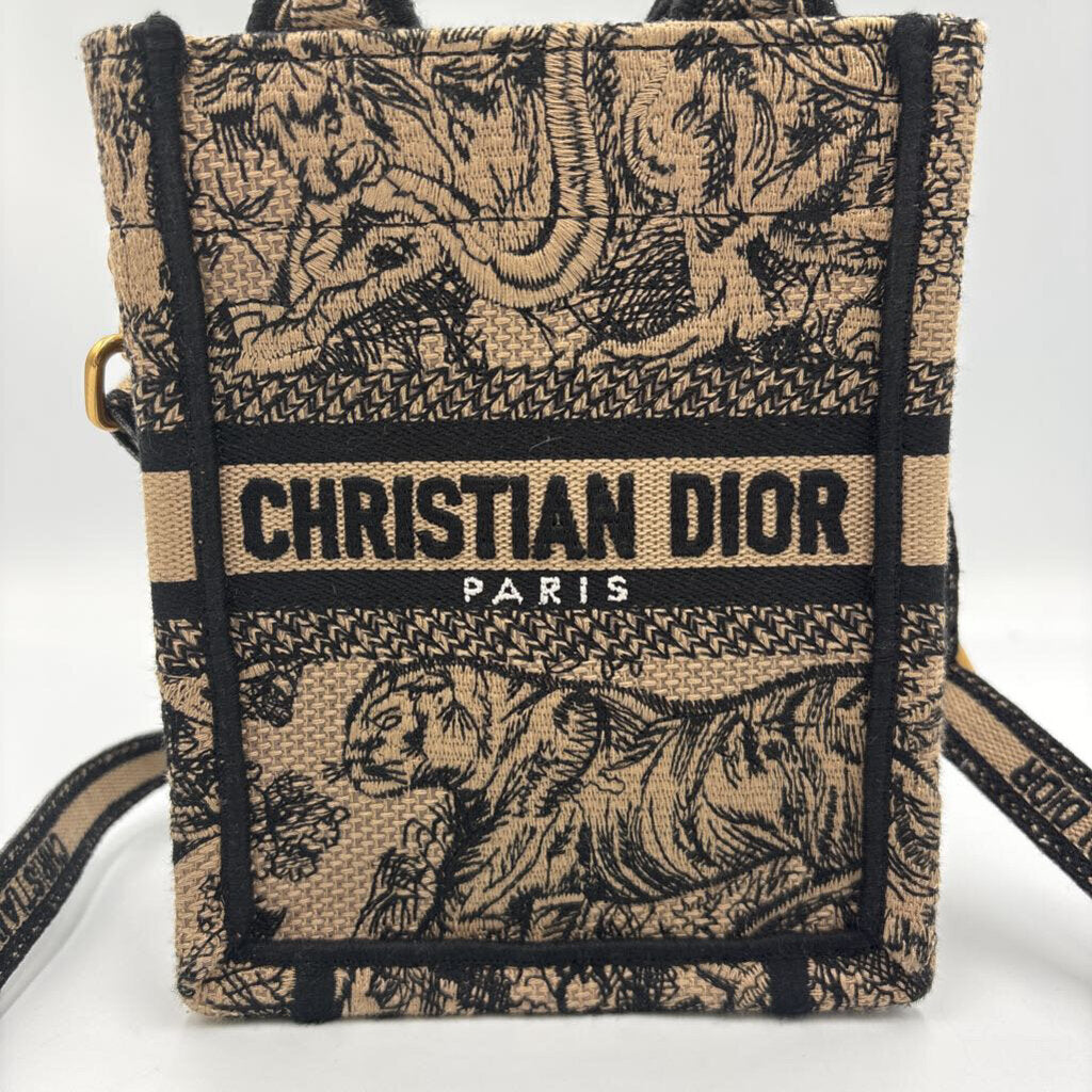 Christian Dior Canvas Toile de Jouy Reverse Embroidered Mini Book Tote Phone Bag Blue
